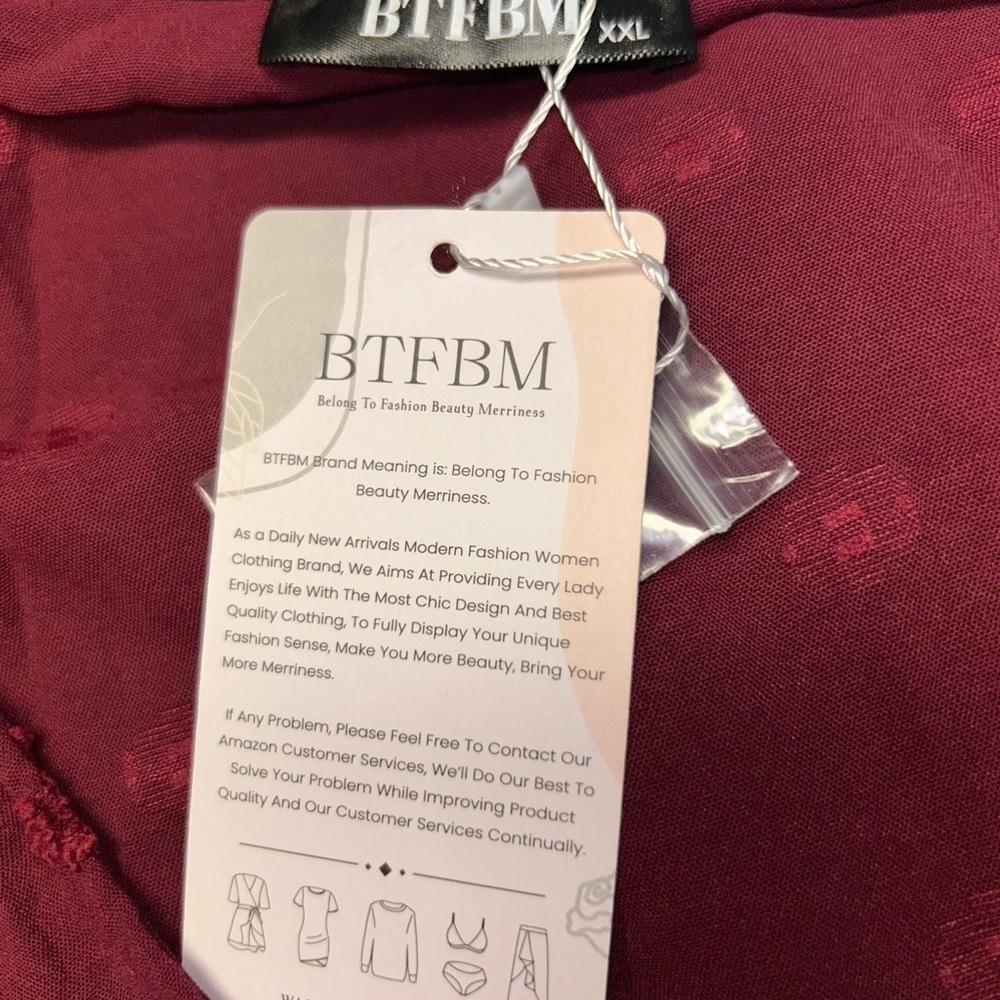 BTFBM Boho Maxi Dress XXL Burgundy Long Sleeve V-Neck Swiss Dot Ruffle Wrap New - Picture 8 of 14